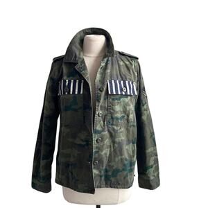 GAP Utility Jacket Womens Sz Small Green Camo Military Field Camouflage Stripes